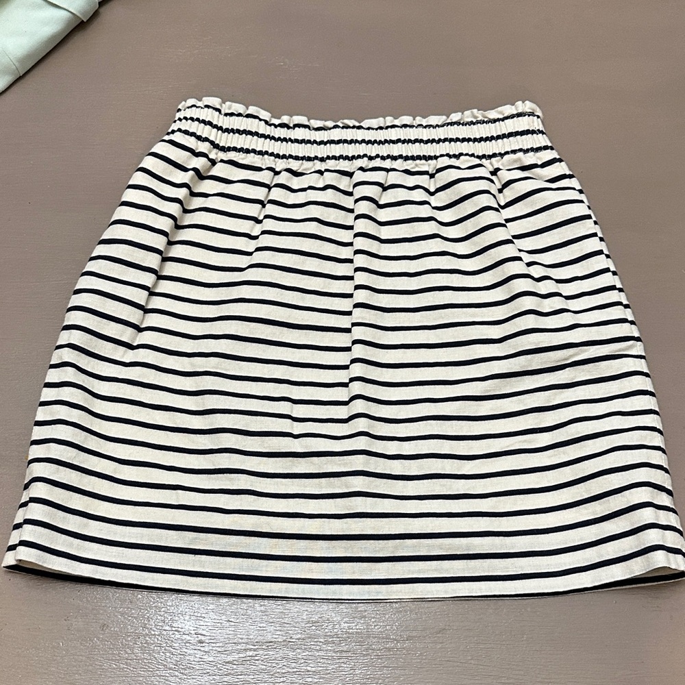 J.Crew Striped Linen Cotton Mini Skirt with Pockets Nautical Blue Cream Sz 4